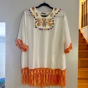 Embroidered White and Orange Tunic Top